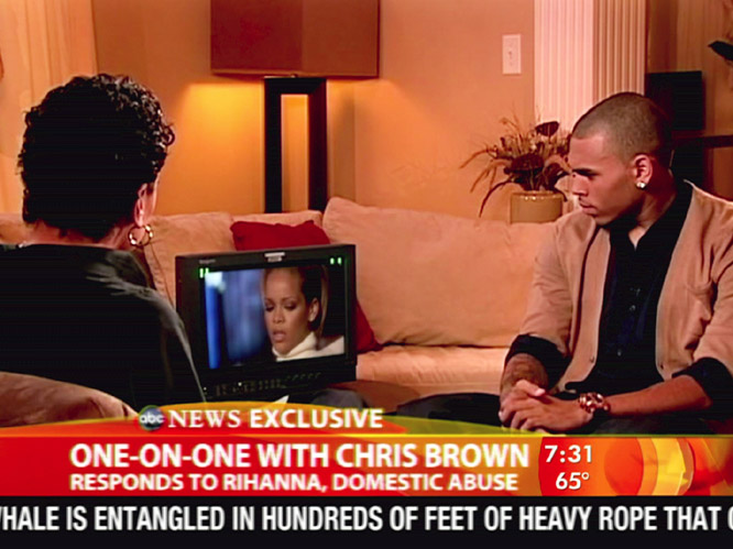 On US TV show Good Morning America in March 2011, Brown was questioned about his attack on Rihanna. Angered by the interview, Brown smashed up his dressing room backstage and screamed at staff. He later apologised: ''If anybody who was startled in the office, or anybody who was offended I'm disappointed in the way I acted - I got very emotional.'' Adding: